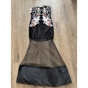 L'ATISTE by Amy Black Velvet Embroidered Crane Strapless Dress Size Small NWT